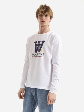 Pánske tričko s dlhým rukávom Wood Wood tričko Mel Typo LS 10285402-2323 biele