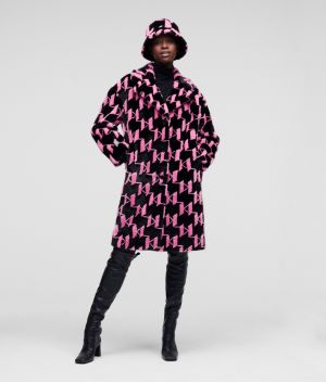 Kabát Karl Lagerfeld Kl Monogram Faux Fur Coat