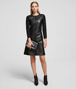 Šaty Karl Lagerfeld Leather & Punto Dress
