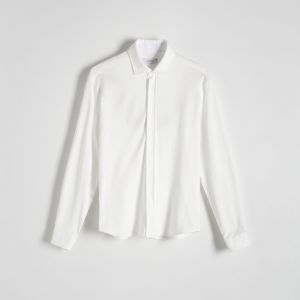 Reserved - Úpletová košeľa slim fit - Biela