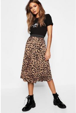 Skladaná midi sukňa s leopard vzorom